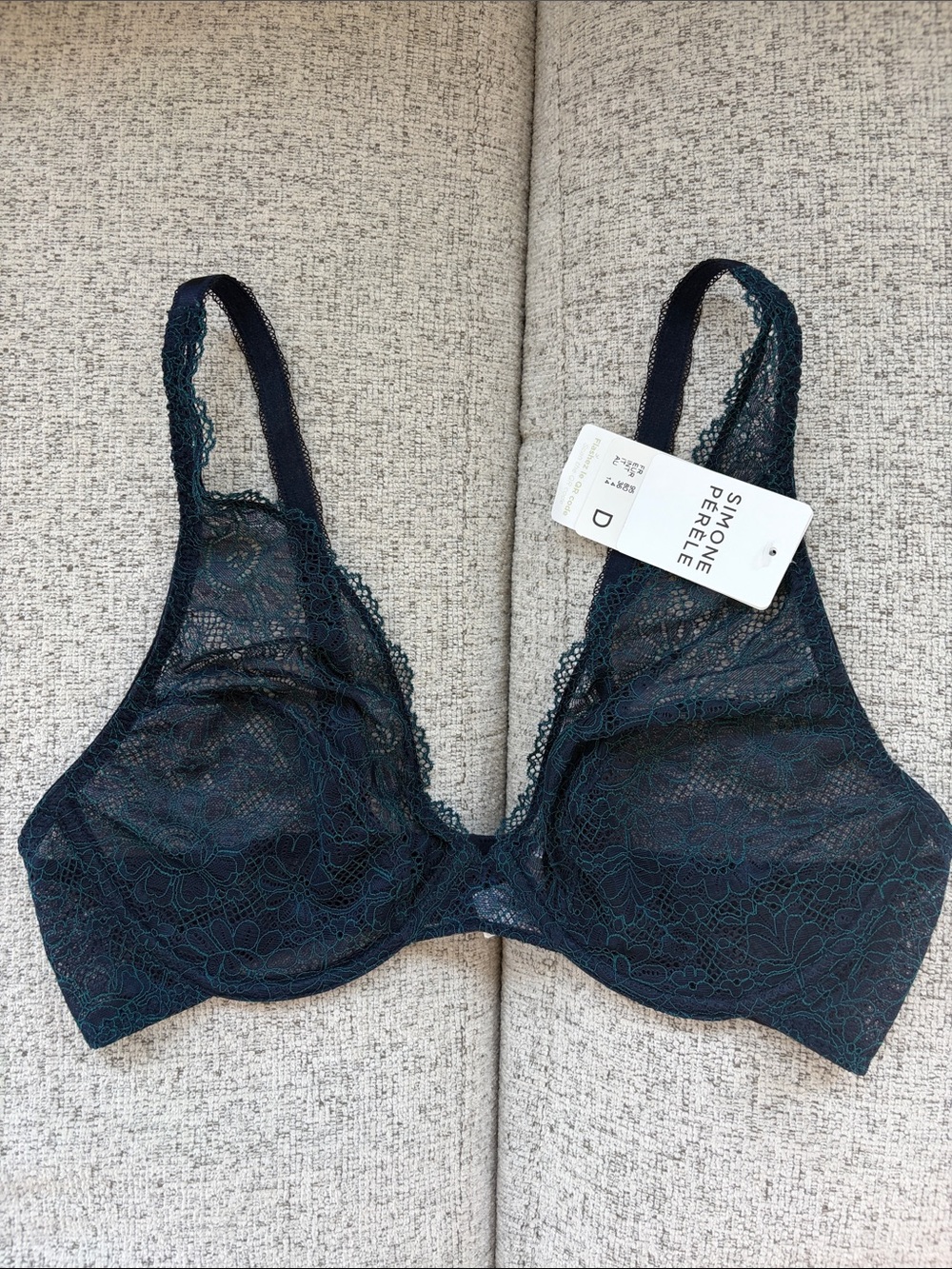Simone Perele Deep Navy and Teal Lace Underwire Bra